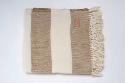 Woven blanket with Clay and white stripes on a white background